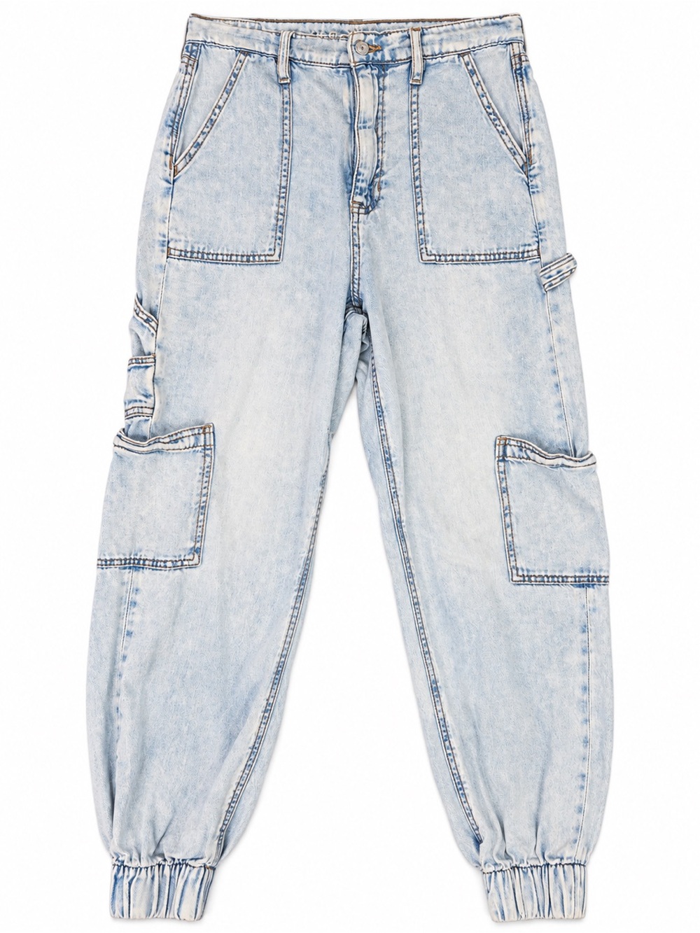 American Eagle Light Wash Denim Cargo Jogger Jeans Utility Carpenter Pants